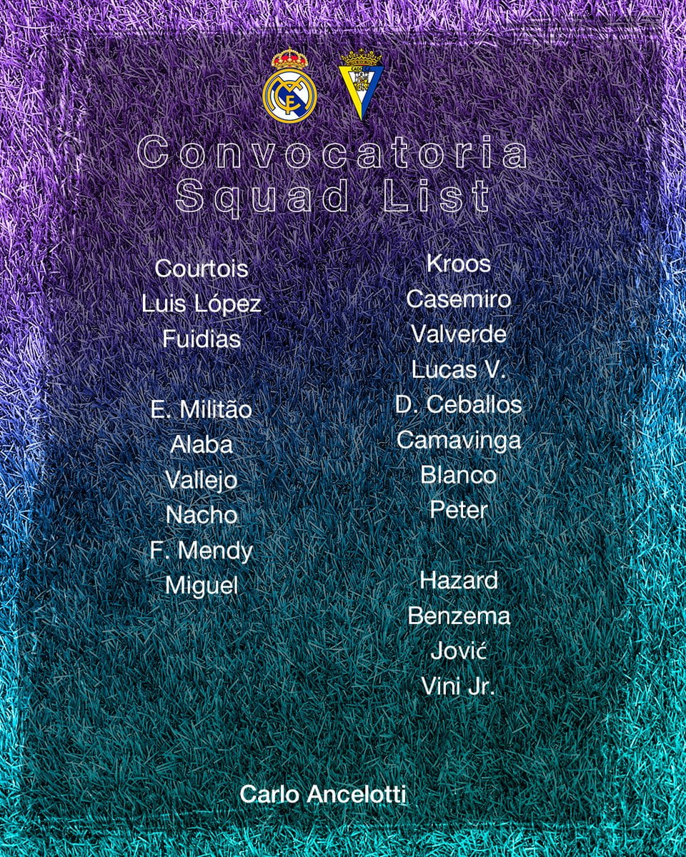 قائمة لاعبي ريال مدريد المشاركة في لقاء قادش في الدوري الإسباني