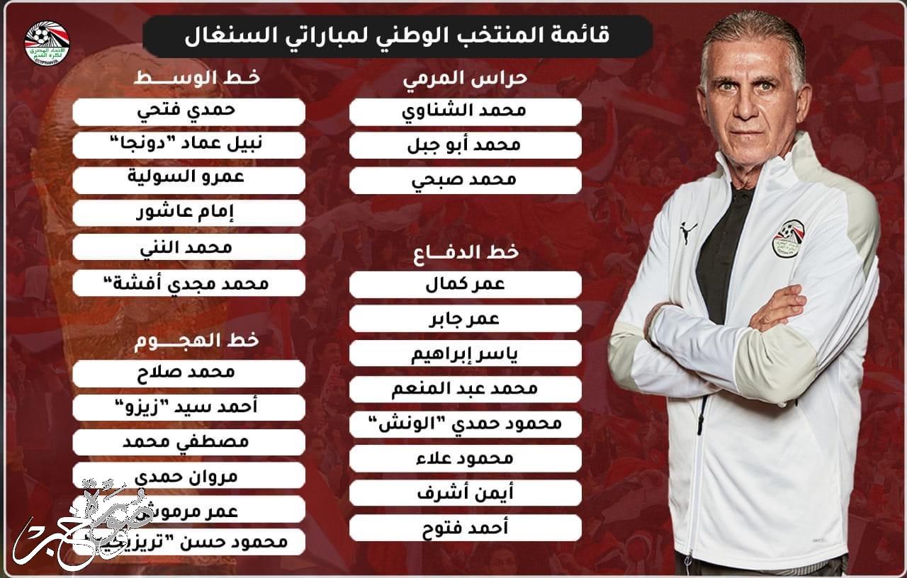 قائمة منتخب مصر في مواجهة السنغال