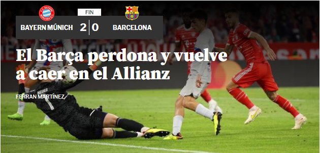 عناوين الصحف الإسبانية بعد خسارة برشلونة أمام بايرن ميونخ