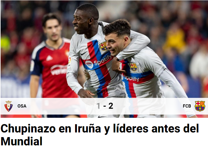 عناوين الصحف الإسبانية بعد فوز برشلونة على أوساسونا