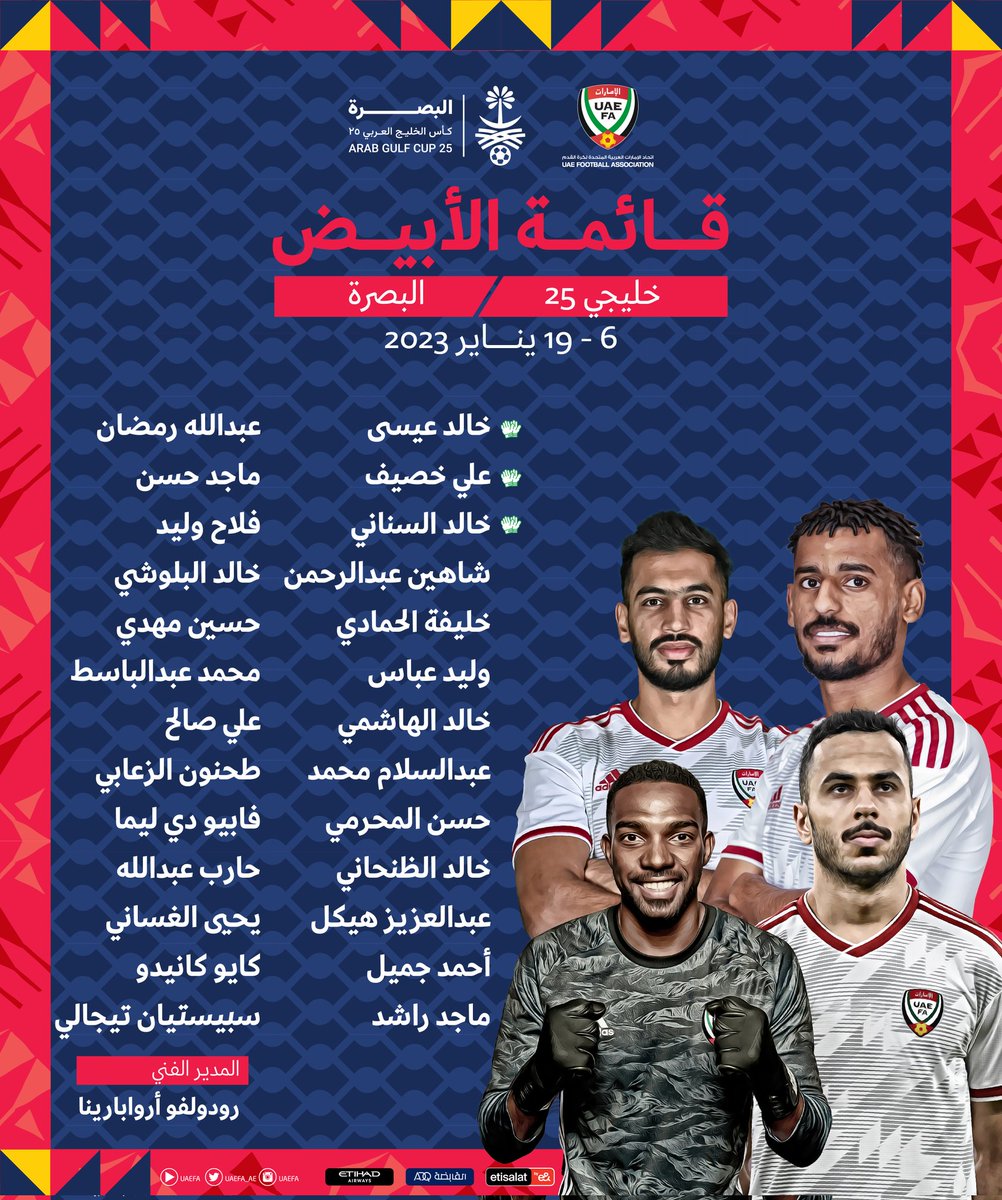 قائمة الإمارات النهائية في خليجي 25